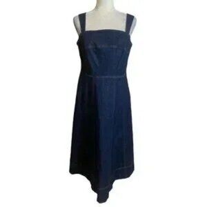 NYT Boden Virginie Denim Dark Blue Sleeveless A-Line Jean Midi Womens Dress